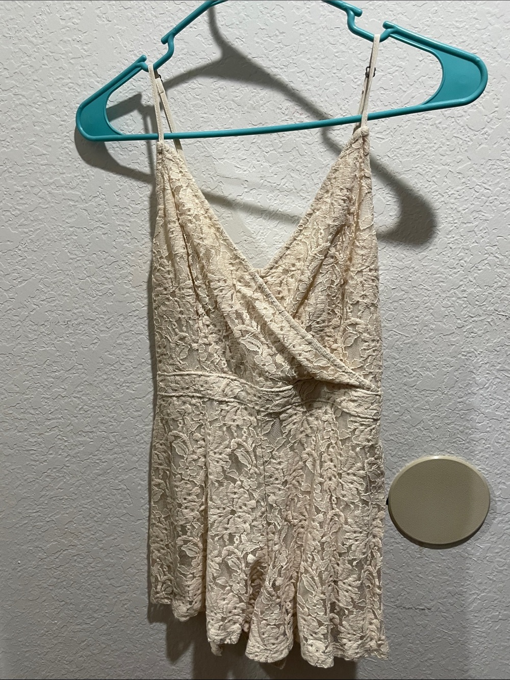 Abercrombie & Fitch Cream Lace V-Neck Spaghetti Strap Mini Dress